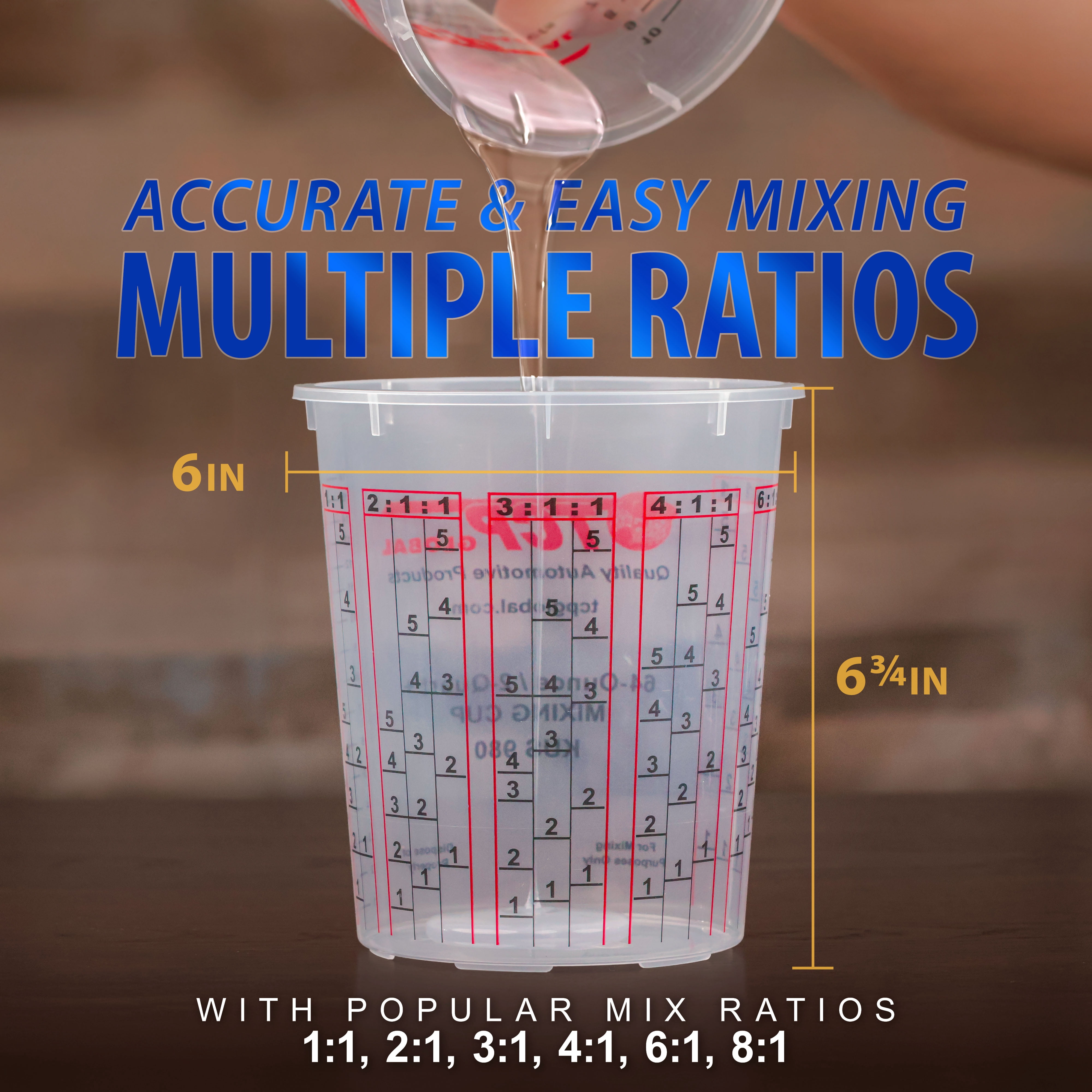 Custom Shop Paint Mixing Cups Plastic Measuring Cup Epoxy Resin, Disposable or Reusable, 64-Ounce (2-Quarts) - Pack of 36 - Graduated, Mixing Ratios, Automotive Painting Acrylic Art Crafts
