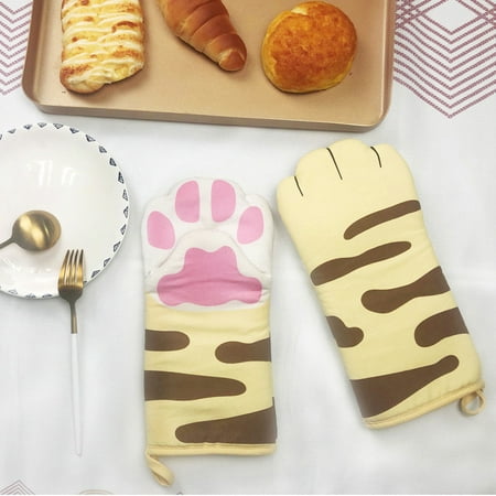 

Tiitstoy 1 Pair Cute Cat Claws Heat Resistant Cooking Baking Gloves Non-Slip Kitchen Oven Mitts Thick Cotton Lining Anti-Scald Pot Holders Oven Gloves Microwave Oven Mit C