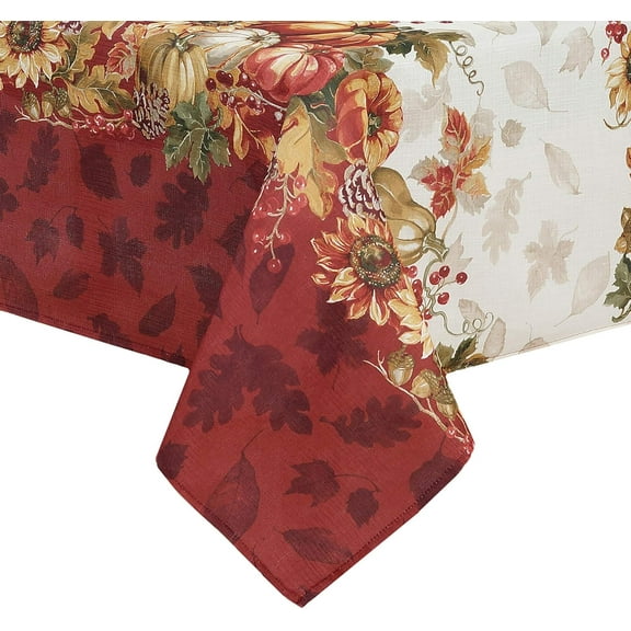 Home Fashions Swaying Leaves Bordered Fall, Seasonal and Holiday Tablecloth, 60" x 120" Oblong/Rectangle, Multi