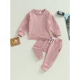thumbnail image 3 of Baby Boy Girl Clothes 6M 12M 18M 24M 3Y Toddler Fall Winter Outfits Solid Color Crewneck Sweatshirt and Jogger Pants Set, 3 of 10