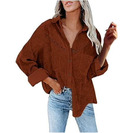 

Trench Coats for Women Fleece Jacket Women Women s Pockets Buttons Long Sleeve Tops Outwear Solid Color Turn-down Collar Corduroy Jacket Coat Cardigan Sweaters for Women Bomber Jacket Women