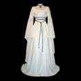 thumbnail image 2 of Qarigey Vestido maxi con cinturón de fiesta de manga larga y cuello para mujer Disfraz de Halloween Cosplay Vestidos blanco XXL, 2 of 4