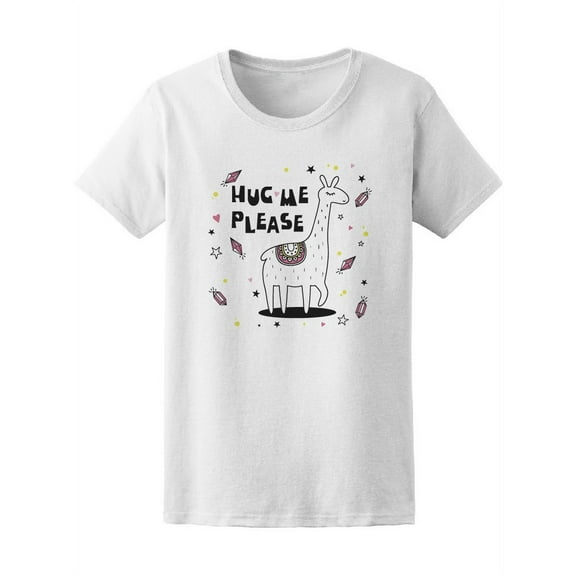 Hug Me Please, Cute Llama Quote T-Shirt Women -Image by Shutterstock, Female XX-Large