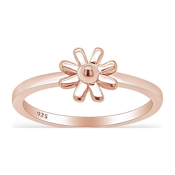 AFFY Simple Daisy Flower Promise Ring 14k Rose Gold Over Sterling Silver for Women Ring Size-5