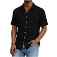 thumbnail image 6 of Men Linen Shirts Short Sleeve Stand Collar Button Summer Blouse Tops, 6 of 9