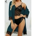 thumbnail image 4 of PULLIMORE Womens 4 Pcs V Neck Sexy Sleepwear Set Floral Lace Cami Pajama Set with Robe (L, Dark Green), 4 of 8