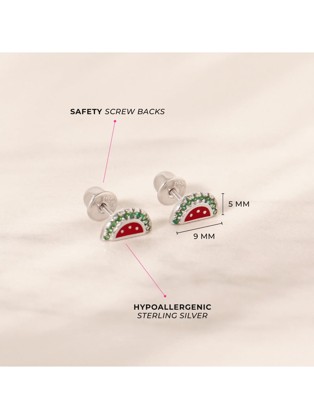 Watermelon Season Toddler / Kids Earrings Screw Back Enamel - Sterling Silver