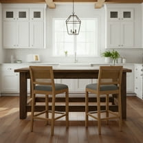 GOMYHOME Mid-Century Cane Back Wood Bar Stool, 27.9" Counter Height, Upholstered Seat