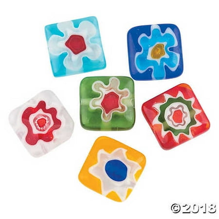 - Square Flower Millefiori Beads - 12mm