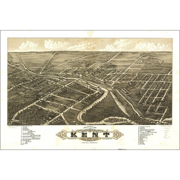 24"x36" Gallery Poster, Panoramic map of Kent Ohio 1882