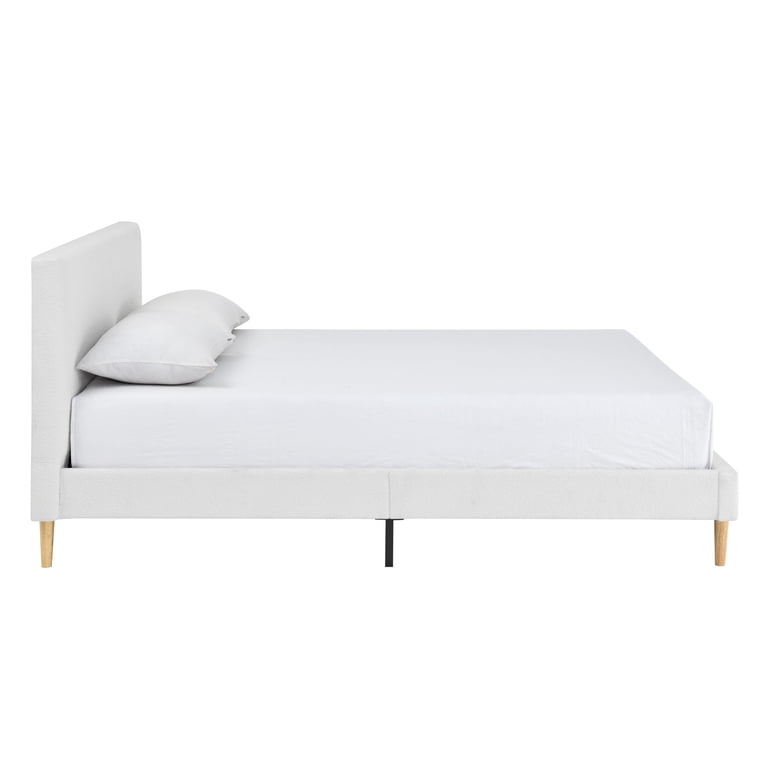 Gewnee King Platform Bed with Teddy Velvet Headboard, White photo 6
