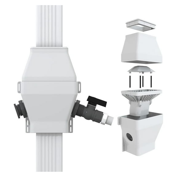 Rain Diverter Kit, Rainwater Collection System Fits for 2x3 or 3x4 Inch Downspout Diverter, Upgrade PVC Rain Water Diverter for Gutters with Filter and Spigot Kit (White)
