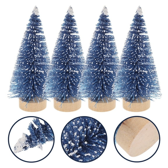 ETEREAUTY Christmas Table Centerpiece Mini Christmas Tree Blue Pet Wood 4Pcs Desktop Decoration