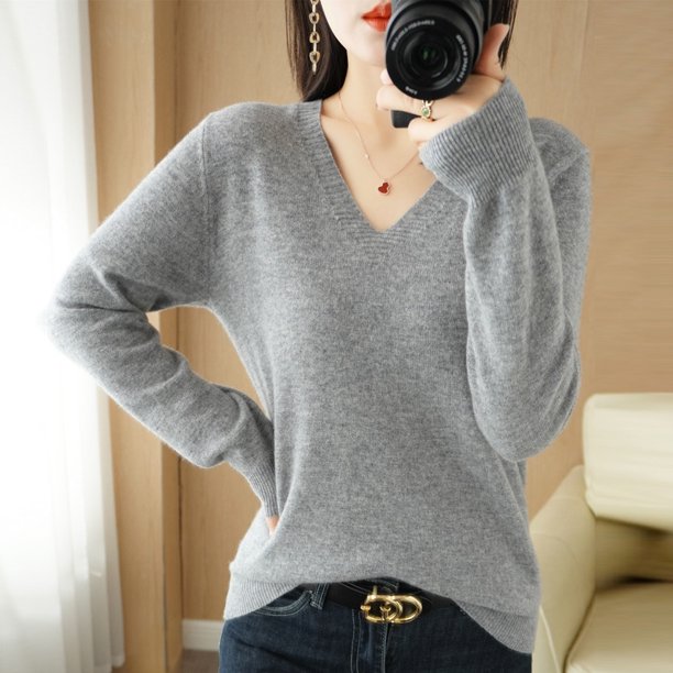 New Cashmere Women's V-neck Pullover Lace Neck Hollow Out Design Casual Knitted Long Sleeve Women's Sweater Autumn And Winte