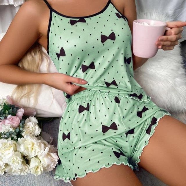 Ensemble de Pyjama pour Femmes T-shirts Shorts Roses en Forme de Cœur Col Rond T-shirt en Soie Glacée Confortable Décontracté Été