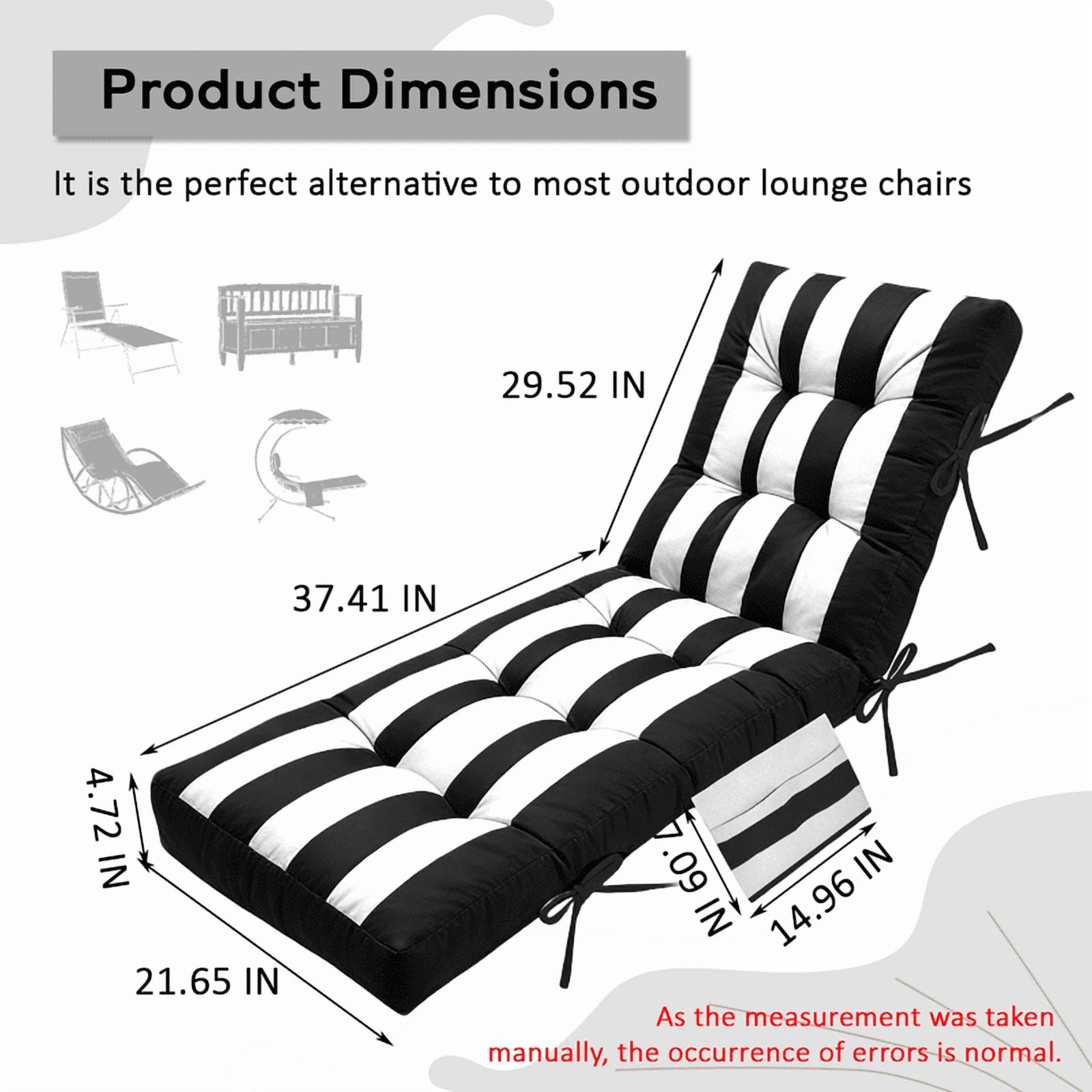 PUKNLY Chaise Lounge Chair Cushion Outdoor, 67*22*4 in Thickened Leisure Lounge Deck Chair Cushion, Waterproof & Fade-Proof Patio Pool Sun Lounger Pad with Straps, Bag, for Pool, Beach, Balcony