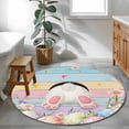 thumbnail image 4 of Easter Area Rugs 4ft Spring White Bunny Tail Colored Eggs Floral Colored Wood Grain Floor Rug Non Slip Low Pile Ultra Soft Circle Carpet for Living Room Bedroom Dining Room, 4 of 9