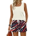 thumbnail image 2 of Iaqnaocc 2 Piece Sets for Women Flag American Flag Stars Striped Square Neck Sleeveless Tank Top and Drawstring Shorts Summer Outfits Lounge Sets for Women Beige XXL, 2 of 5