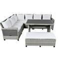 thumbnail image 5 of 5-Piece L-Shaped Outdoor Sectional Sofas Couch, PE Wicker Patio Furniture Conversation Sets with 2 Extendable Side Tables and 1 Dining Table for Backyard, Deck, White, 5 of 10