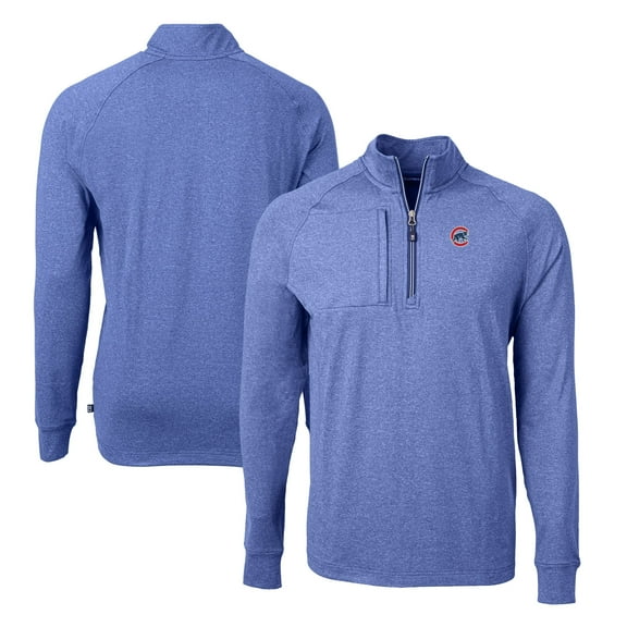 Men's Cutter & Buck Heather Royal Chicago Cubs Adapt Eco Knit Stretch Recycled Quarter-Zip Pullover Top