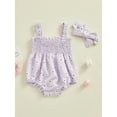thumbnail image 2 of Suealasg Infant Baby Girls Summer 2Pcs Outfits Sets 3M 6M 12M 18M Flying Sleeve Flower Print Pleated Romper + Headband Newborn Girls Casual Clothes, 2 of 9
