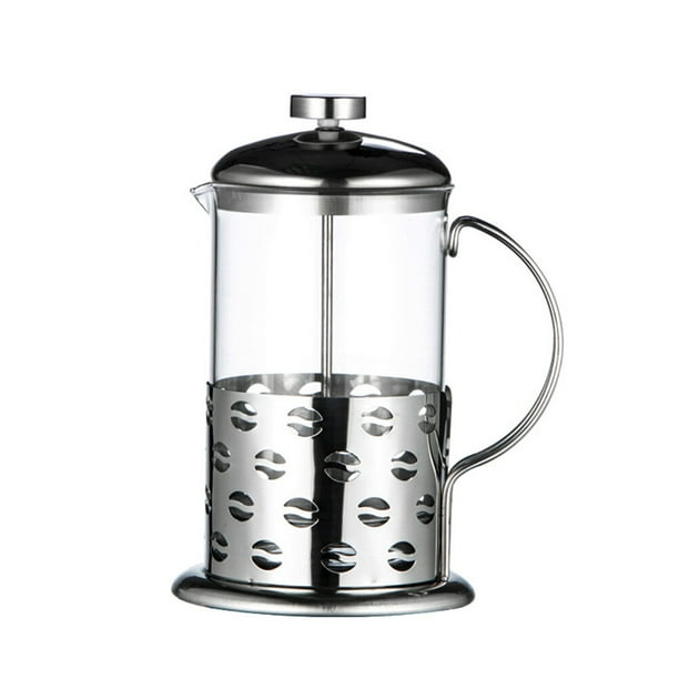 Cafetera a presión multifunción de acero inoxidable, tetera de vidrio resistente al calor y a bajas temperaturas, con diseño de granos de café (800 ml)