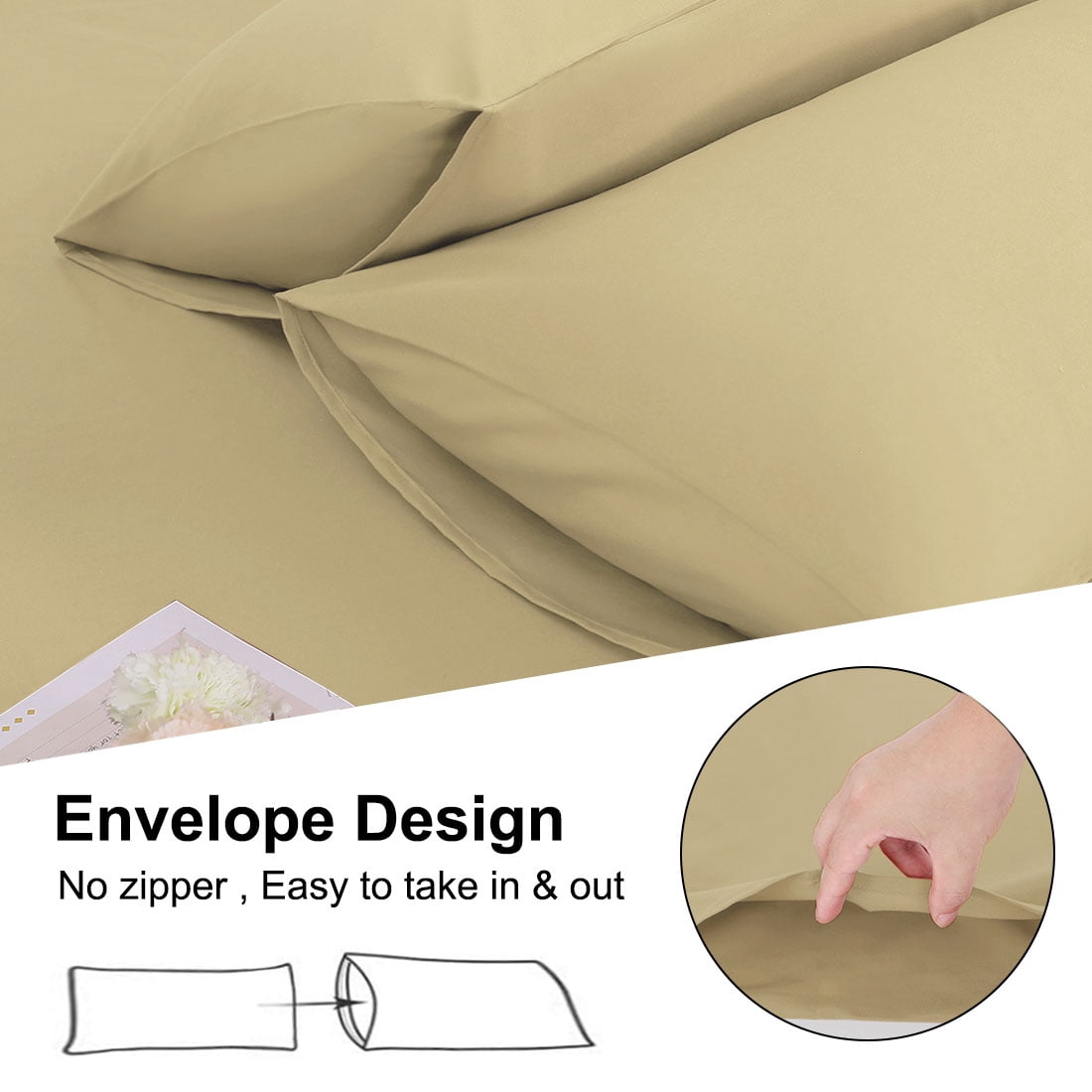 Unique Bargains 4-Pack Solid Microfiber Pillowcases Light Tan Queen(20"x30")