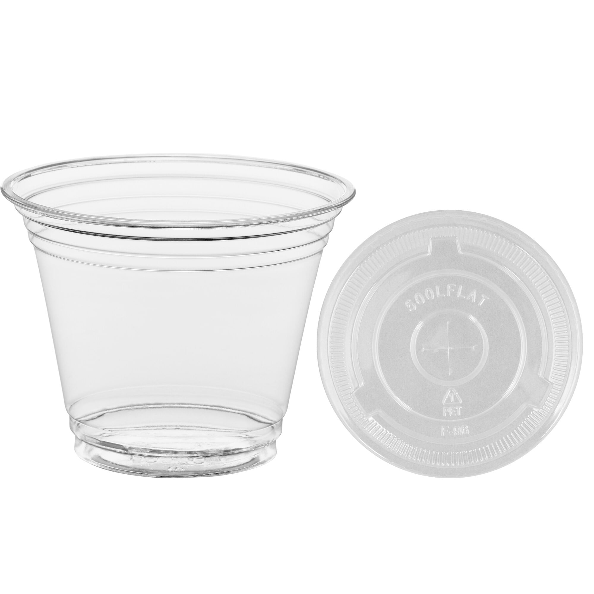 Pack of 50 Clear Plastic 9 oz Cup and Flat Lid 