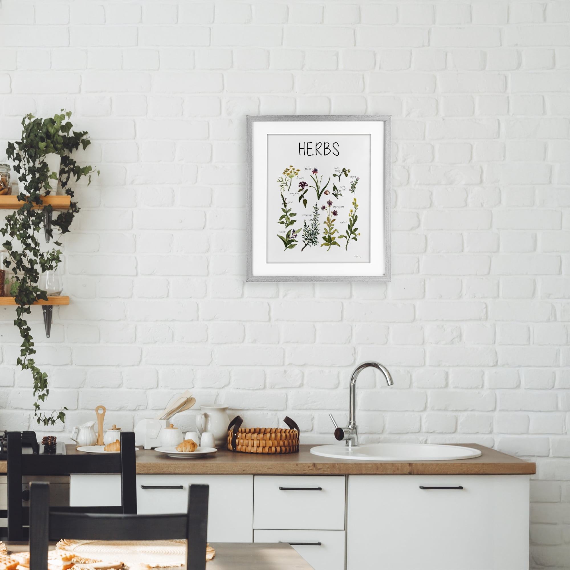 Stupell Industries Herbs Identification Chart Gray Framed Print Under Glass, design by Carol Robinson
