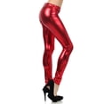 thumbnail image 4 of Sakkas Footless Liquid Wet Look Shiny Metallic Stretch Leggings - Red - Large, 4 of 5