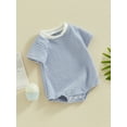 thumbnail image 2 of Bagilaanoe Newborn Baby Girl Boy Summer Rompers Striped Print Short Sleeve Bodysuits 3M 6M 12M 18M Infant Waffle Casual One Piece Short Jumpsuit, 2 of 8