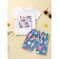 thumbnail image 2 of Bagilaanoe 4th of July Clothes for Toddler Baby Boys Short Sleeve Letter Print T-ShirtTops + Shorts 6M 12M 18M 24M 3T 4T 5T Kids Independence Day Outfits 2pcs Short Pants Set, 2 of 9