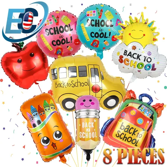 Pack Of 8 Welcome Back To School Foil Balloons First Day Classroom Decorations