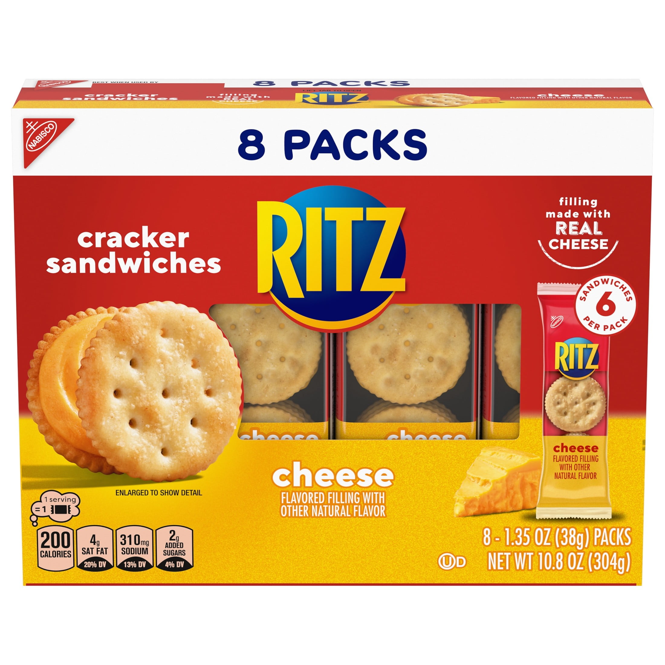 RITZ Cheese Sandwich Crackers, Lunch Snacks,(6 Crackers Per Pack), 8 Snack Packs,  With Olive Green Bowl By ValueNest