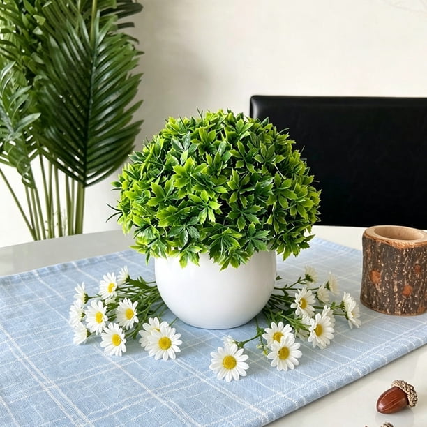 Adorno de Planta Verde Artificial, Mini Bonsái en Maceta para Sala de Estar, Oficina, Decoración de Escritorio, 15x13x13 cm