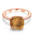 thumbnail image 2 of Gem Stone King 3.62 Ct Cushion Brown Tiger Eye 18K Rose Gold Plated Silver Ring, 2 of 5