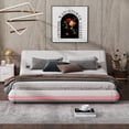 thumbnail image 2 of Queen Size Upholstered Platform Bed Frame with Sloped Headboard, Floor Bed Frame Modern Wave-Like Design Platform Bed, 2 of 8