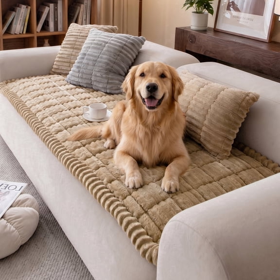 Nalqet 27.6×47.2 inch Plush Sofa Slipcovers for 2 Cushion Couches – Washable Fuzzy Non Slip Furniture Protector Couch Cover for Pets and Dogs Cats, Coffee