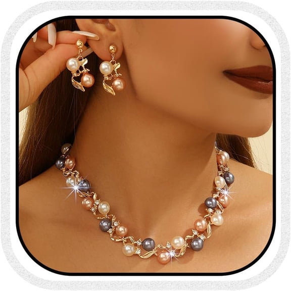 Gold Pearl Professional Bridal Wedding Jewelry Set Rhinestone Necklace Earrings Sets Costume Jewelry for Women[m630]