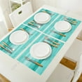 thumbnail image 4 of 4/6 Pcs Placemat Table Mat Turquoise Wooden Board Printed For Tables Heat-insulation Linen Cotton Kitchen Dining Pads Set, 4 of 7
