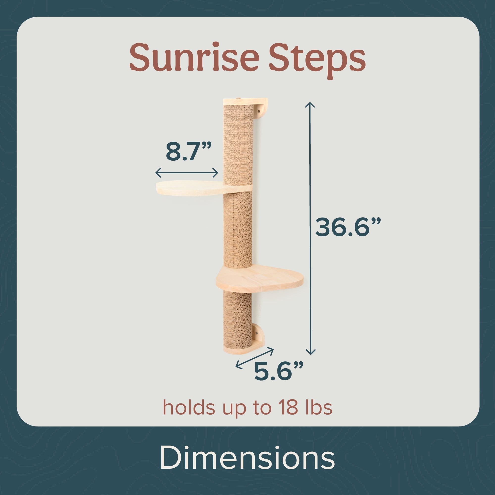 Ascentials by FurHaven Sunrise Steps Cat Post with Perches (34”), Wall-Mounted Customizable Climbing Shelves with Corrugated Cardboard for Scratching