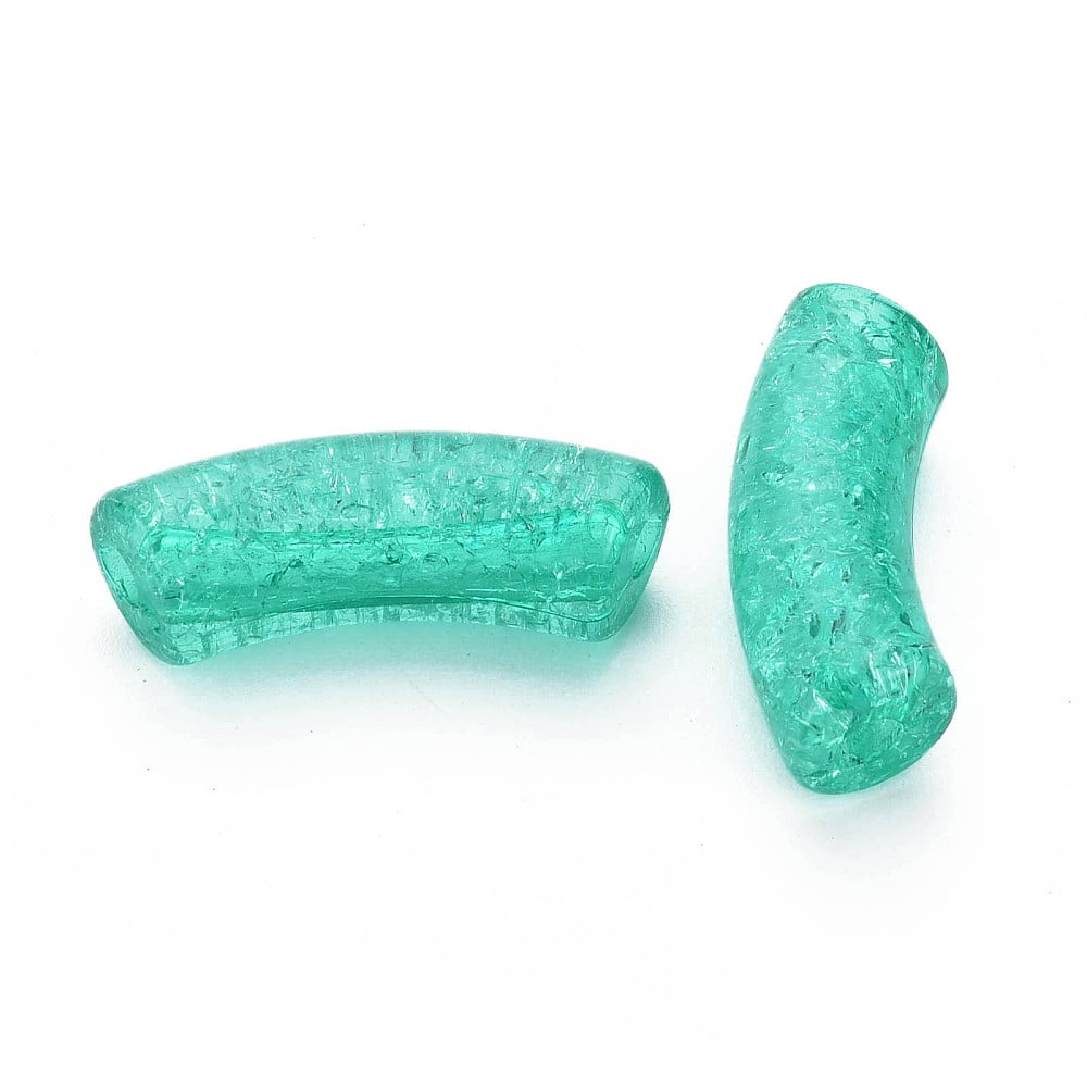 Transparent Crackle Acrylic Beads Curved Tube Mixed Color 32x8x10mm Hole: 1.6mm about 330pcs/500g