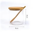 thumbnail image 1 of Tarro de vidrio transparente con tapa de bambú y cuchara de madera, lindo azucarero, bote de almacenamiento de sal de baño, recipiente para condimentos, bote para condimentos, 1 of 5