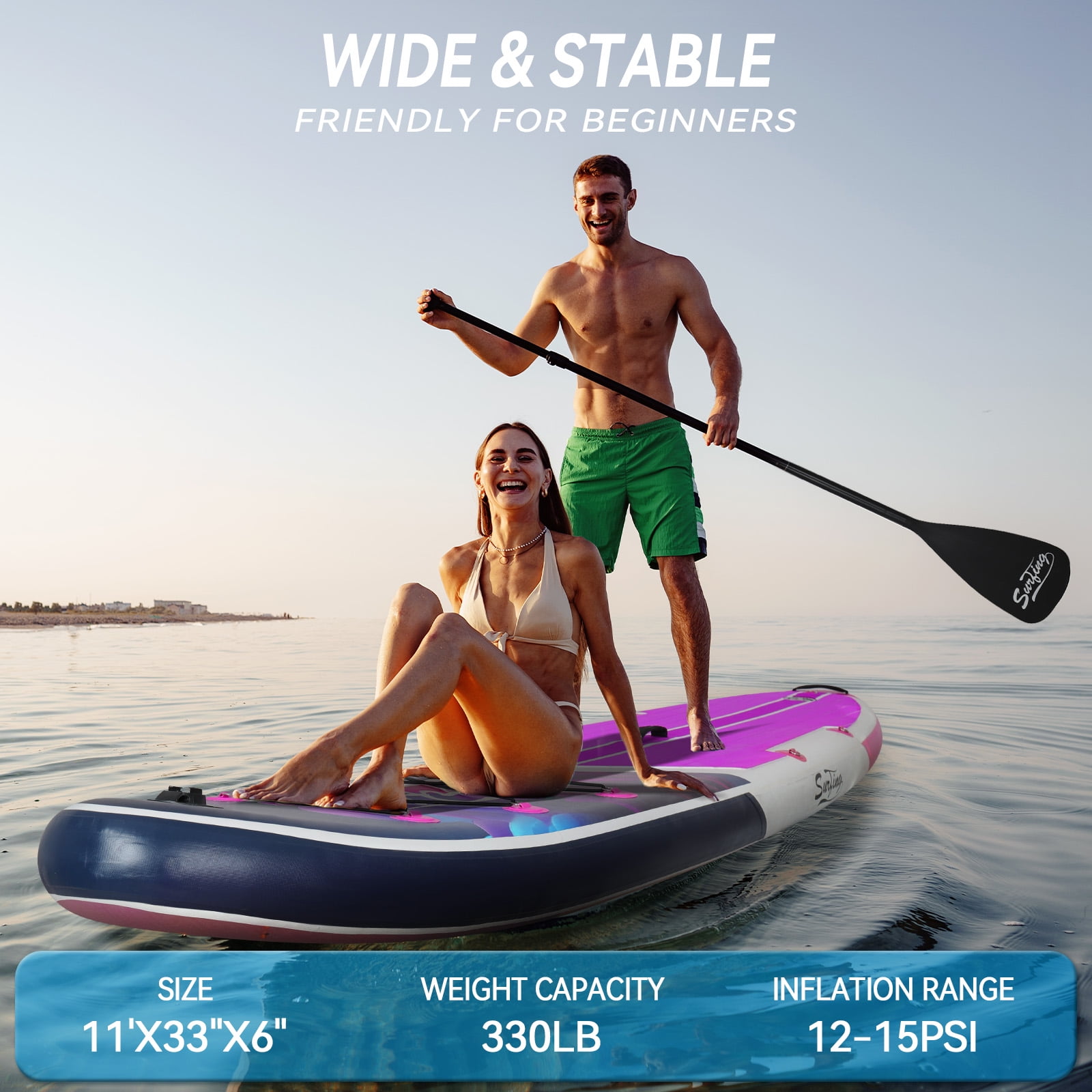 FULLWATT Inflatable Stand Up Paddle Boards 11 ft with Premium SUP Paddle Board Accessories, Wide Stable Design, Non-Slip Comfort Deck for Youth & Adults