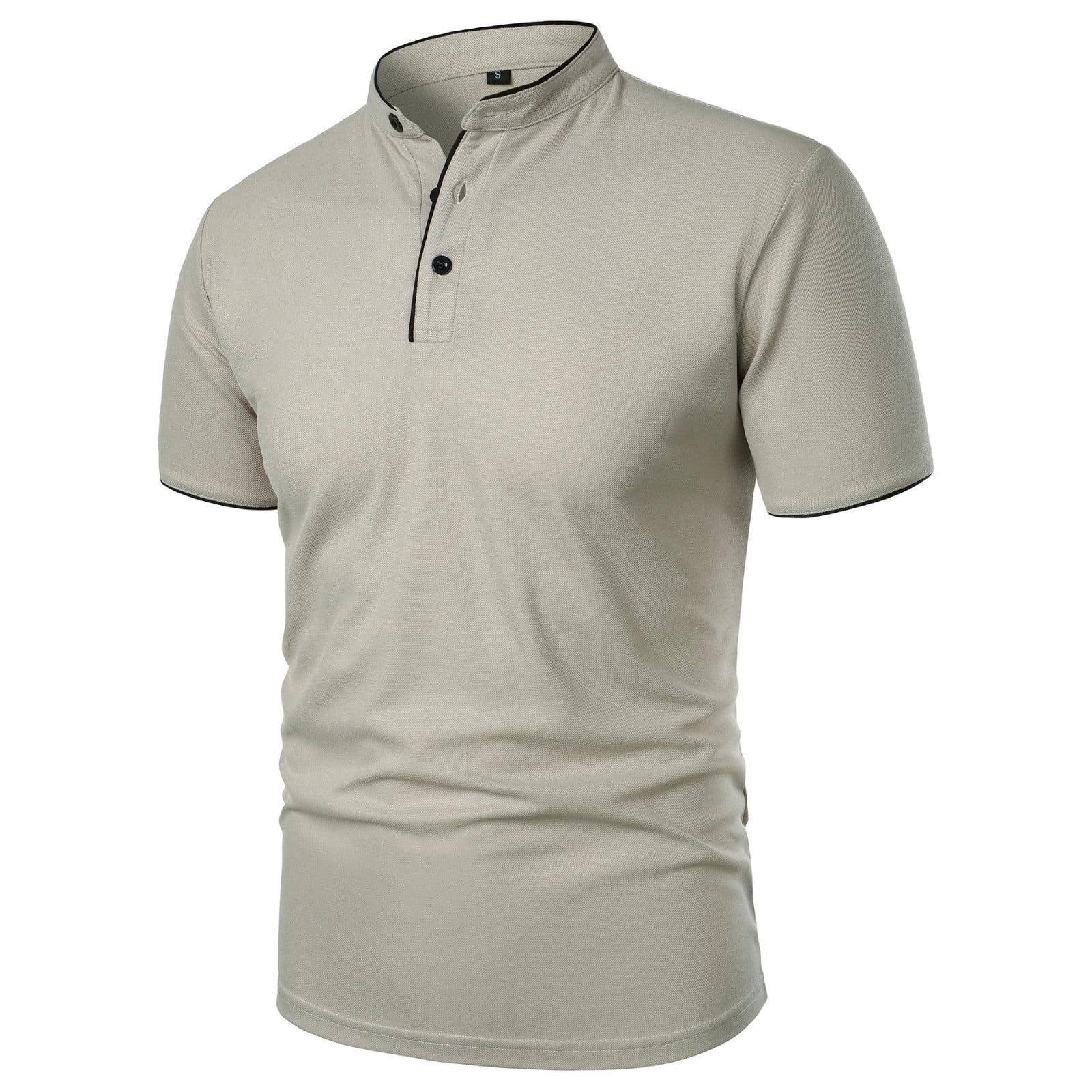 Lovskoo Shirts for Men Band Collar Short Sleeve Shirt Solid Color