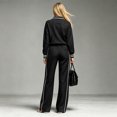 thumbnail image 5 of WULMLEO Women 2 Piece Tracksuit Set, Half Zip Polo Collar Long Sleeve Top Striped Trim Elastic Waist Wide Leg Pants With Pockets Casual Matching Outfits Black 2XL, 5 of 5