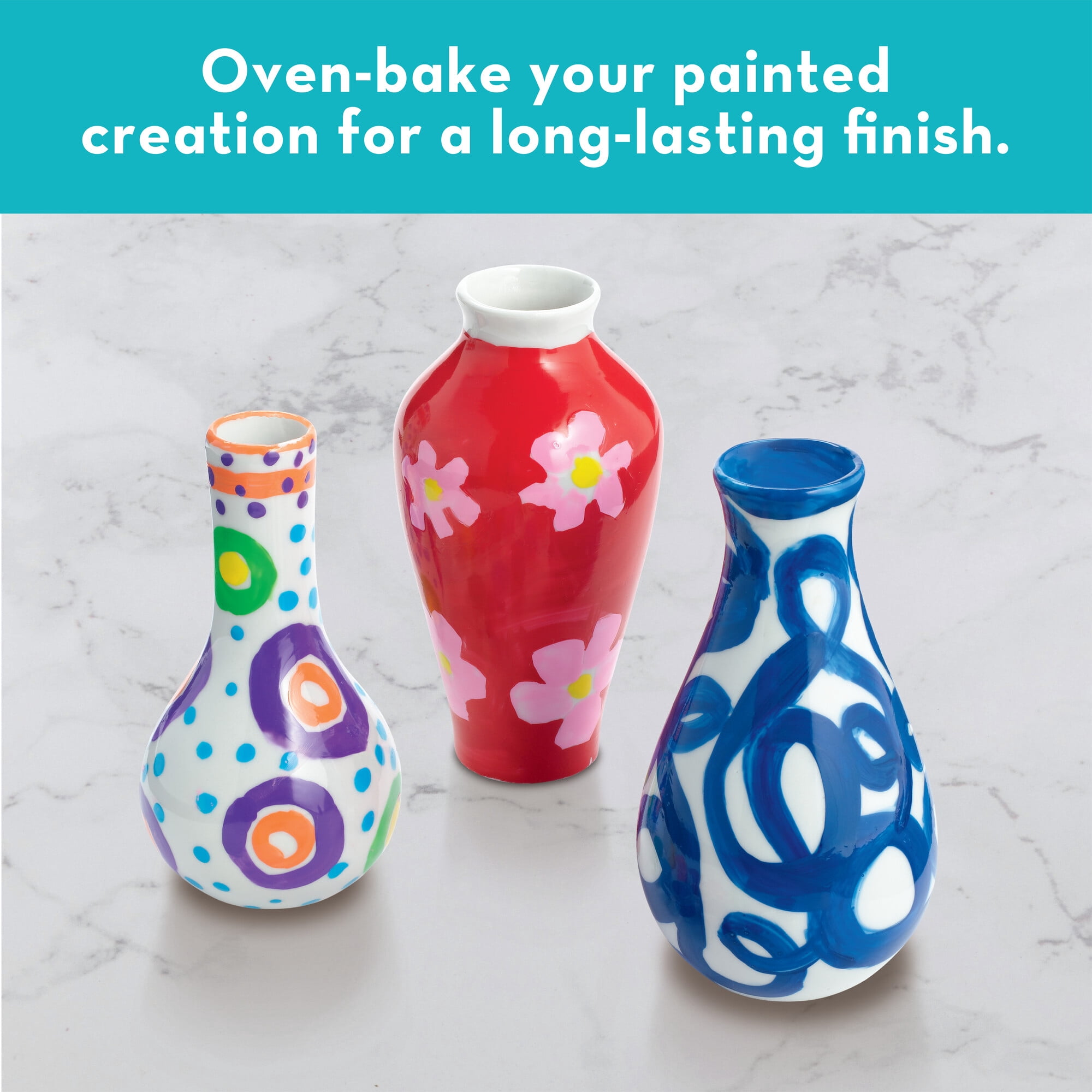 MindWare Paint Your Own Porcelain Vases, DIY Porcelain Vases Set of 3 for Kids