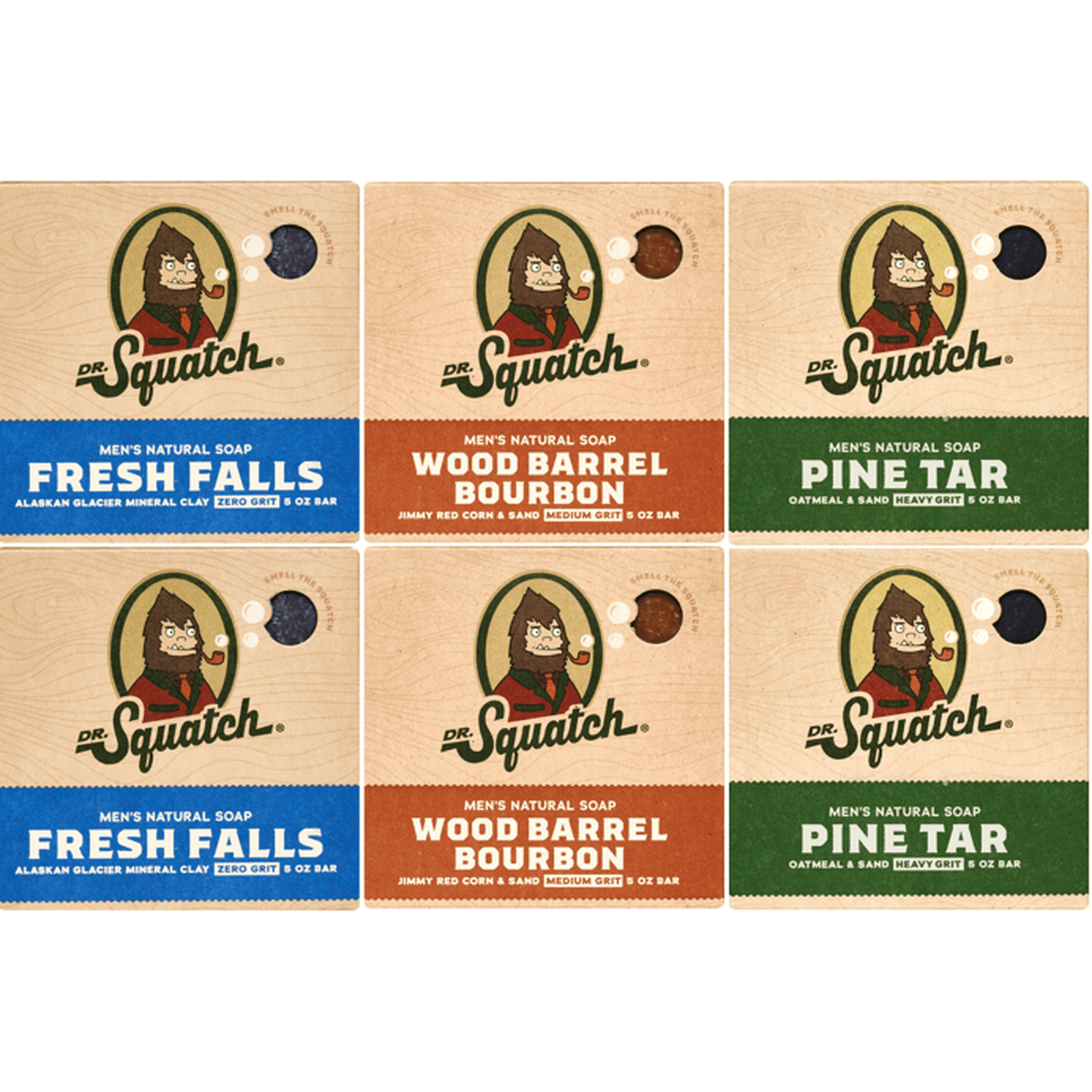 Dr. Squatch Men's Soap Variety 6 Pack - Men's Natural Bar Soap - Pine Tar, Wood Barrel Bourbon, Fresh Falls, All Skin