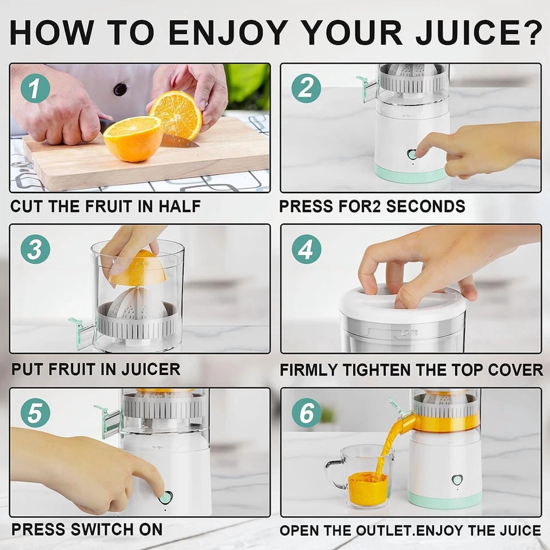 Electric Citrus Juicer Rechargeable Hands-Free Masticating Orange Lemon Squeezer