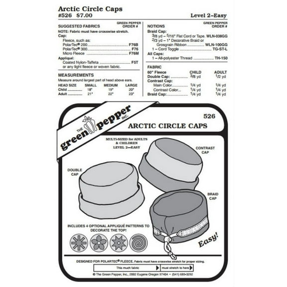 Arctic Circle Caps Hats Cold Weather Headgear #526 Sewing Pattern (Pattern Only)